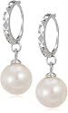 BoBijou "Aristocrat Blanc" white round pearl sterling silver hoop earring drop