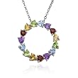 Sterling Silver Multi-Gemstone Heart Circle Pendant, 18