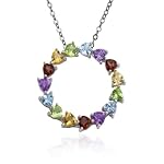 Sterling Silver Multi-Gemstone Heart Circle Pendant, 18