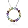 Sterling Silver Multi-Gemstone Heart Circle Pendant, 18"