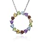 Sterling Silver Multi-Gemstone Heart Circle Pendant, 18"