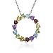 Sterling Silver Multi-Gemstone Heart Circle Pendant, 18"