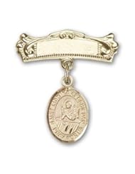 14K Gold Baby Badge with St. Lidwina of Schiedam Charm and Arched Polished Badge Pin