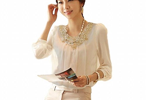 （アピリシェイト）appre-ciate レディース ブラウス 長袖 オフィス 白 黒 丸首 ラウンドネック 大きいサイズ 刺繍 シフォン インナー パーティー 華やか