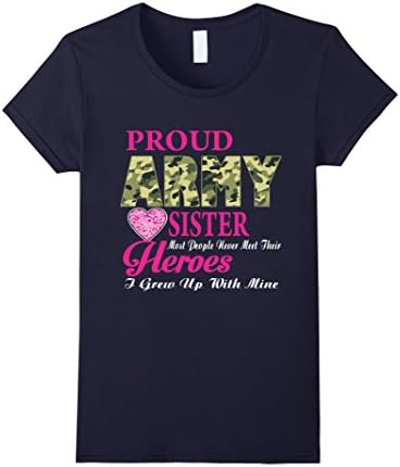 Women's Army Sister T-Shirt - Proud Army Sister Shirt Medium Navy