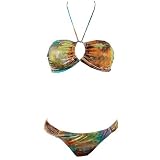 Bikini Set Brown Turquoise Tiedye Bandeau Top  Bottom