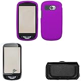 iFase Brand Pantech Breakout ADR8995 Combo Solid Purple Silicone Skin Case Faceplate Cover + LCD Screen Protector + Black Horizontal Leather Pouch for Pantech Breakout ADR8995