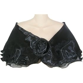 Sheer Black Organza Lightweight Evening Wrap Capelet for Prom Wedding Bride