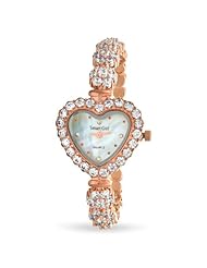 Bling Jewelry Rose Gold Plated CZ Flower Heart Watch Mother of Pearl Dial