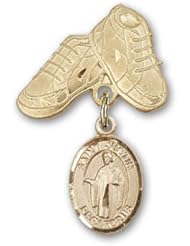 14K Gold Baby Badge with St. Justin Charm and Baby Boots Pin