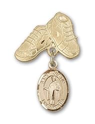 Gold Filled Baby Badge with St. Justin Charm and Baby Boots Pin