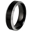 Beveled Edge Black Plated Polished Tungsten Carbide Ring (7.0mm) - Sizes 6 - 13