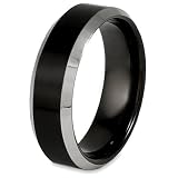 Beveled Edge Black Plated Polished Tungsten Carbide Ring (7.0mm) - Siz...