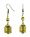 Earrings - E302 - Murano Style Glass - Sm Square ~ Green-Gold