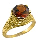 14k Yellow Gold Vintage Style Filigree 1.65ct Mozambique Garnet Ring, Sz 7