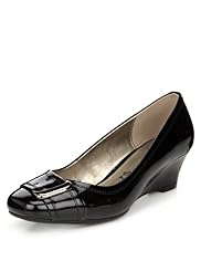 Footglove™ Original Leather Buckle Trim Wide Fit Wedge Shoes