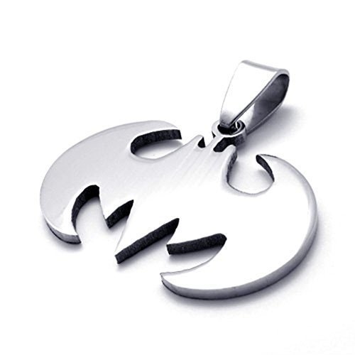 TEMEGO Jewelry Mens Stainless Steel Vintage Pendant Gothic Batman Symbol Necklace, Silver
