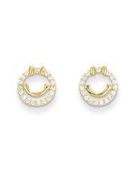 MadiK® Kids 14k Yellow Gold Polished Smiley Face CZ Post Stud Earrings