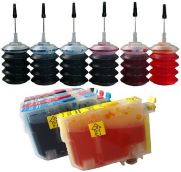 6 US Patented Pre-filled #98 #99 Refillable Ink Cartridges with Auto Reset Chips + 6x30ml Nano Refill Ink for Epson Artisan 700, 710, 800, 810 ...