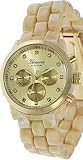 Geneva Platinum 3420Women's Rhinestone Decorative Chronograph Link Watch-Ivory/Gold