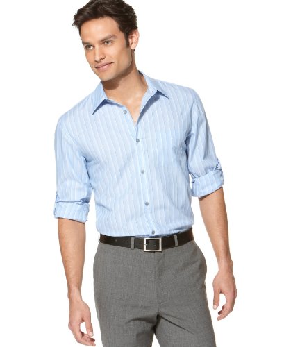 Calvin Klein Men’s Linen Solid Woven Shirt,Skyway