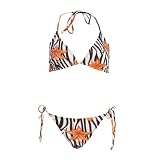 Sequin Floral Zebra Pattern Triangle Top  Bikini Bottom Brown
