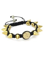 Very Me Champagne Crystal Gold Plated Spikes Black Cord Braided Bracelet