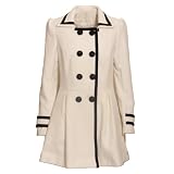 1A New Womens White Double Breast Black Stripe Ladies Fashion Trench Coat Size 8-16