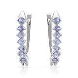 Sterling Silver 1 CTW Tanzanite Hoop Ladies Earrings. Length 24 mm. Total Item weight 3.0 g.