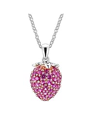 925 Sterling Silver Red Cubic Zirconia Strawberry Charm Pendant/Necklace 18 Inches 925 Silver Chain