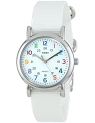 Timex Womens T2N837 "Weekender" White Nylon Strap Watch with Multi-Color Numerals