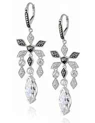 Judith Jack "Frosted Glaze" Sterling Silver Marcasite Cubic-Zirconia Spinel Drop Earrings