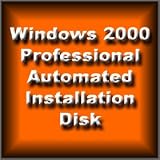 Automated Installation Disk for Microsoft Windows 2000 Pro Professional Edition SP1 SP2 SP3 SP4 that will repartition and format hard drive and perform clean unattended install to remove virus and software problems, repair and renew your computer.
