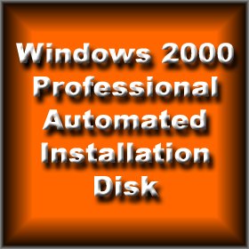 Automated Installation Disk for Microsoft Windows 2000 Pro Professional Edition SP1 SP2 SP3 SP4 that will repartition and format hard drive and perform clean unattended install to remove virus and software problems, repair and renew your computer.