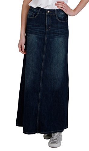 Womens full length denim skirt dark wash maxi long skirt (94)