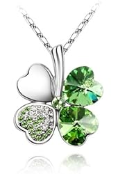 KATGI Fashion Austrian Crystal Lucky Charm Four Leaf Clover Pendant Necklace