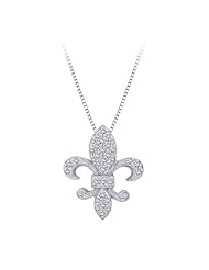 14K White Gold 0.15 ct. Diamond Fleur-De-Lis Pendant with Chain