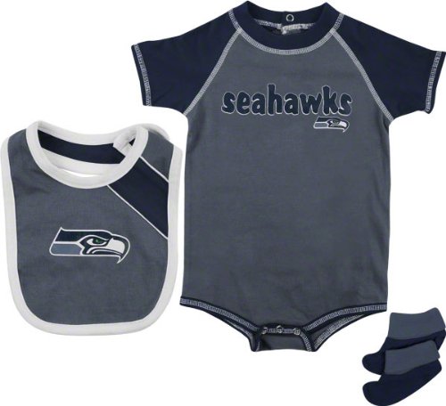 Seattle Seahawks Infant Creeper, Bib, and Bootie Set