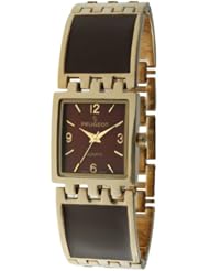 Peugeot Womens 7041BR Gold-tone Brown Enamel Link Watch
