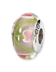 Sterling Silver s Pink/green Hand-blown Glass Bead by Reflection Beads, Best Quality Free Gift Box Satisfaction Guaranteed