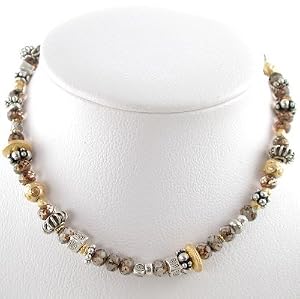 Chunky Hill Tribe Sterling Silver, Gold Vermeil and Czechoslovakian Glass Bead Choker Necklace, 15" Length,#9407