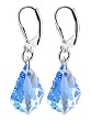 Aquamarine Swarovski Crystal Sterling Silver Leverback Dangle Earrings