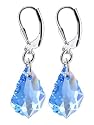 Aquamarine Swarovski Crystal Sterling Silver Leverback 1.25" Long Dangle Earrings