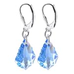 SCER303 Made with Swarovski Elements® Baroque Aquamarine Crystal .925 Sterling Silver Leverback 1.25" Long Dangle Earrings