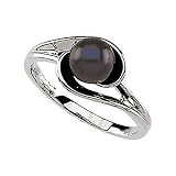 14K White Gold Akoya Cultured Black Pearl Ring