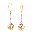 Butterfly and Tourmaline Gemstone Bead Dangle Earrings in Gold Vermeil on Round Earwires, #7467