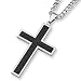 Black Carbon Fiber and Polished Stainless Steel Cross Necklace on 24 Inch Chain