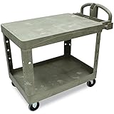 Rubbermaid Commercial FG452500BEIG Heavy-Duty Service Cart with Flat Shelves, Medium, Beige