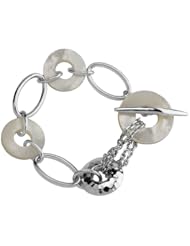 ELLE Jewelry Sterling Silver White Mother of Pearl Circle Station Bracelet