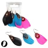 SG PARIS BIJOUX FANTAISIE BOUCLE D'OREILLES CROCHET SET X6Pc FEMME MATIERES NATURELLES PLUME MULTICOULEUR